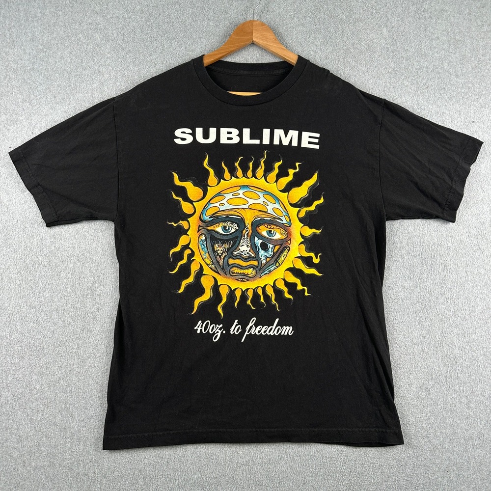 Sublime T-Shirt Men Large Black To Freedom Sun Graphic Band Tee Short